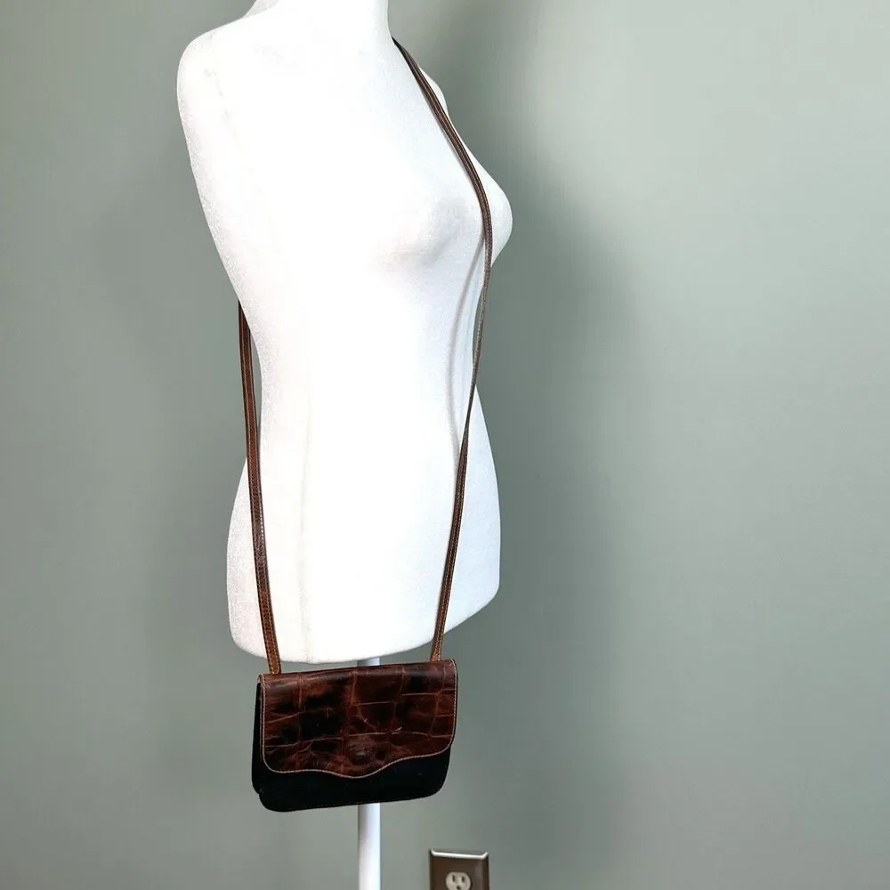 Furla Leather Crossbody Shoulder Purse Bag Mini Small Brown Black Italy VTG